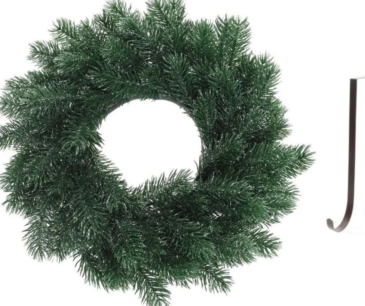 Merkloos Kerstkransen>Kunst Kerstkrans Blauwgroen 35 Cm Met Ijzeren Hanger - Kerst Decoratie Kransen Van Dennentakken