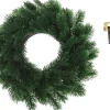 Merkloos Kerstkransen>Kunst Kerstkrans Groen 35 Cm Met Gouden Hanger - Kerstversiering/Kerstdecoratie Kransen