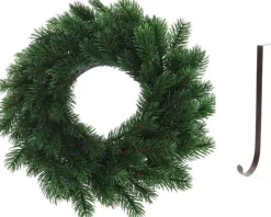 Merkloos Kerstkransen>Kunst Kerstkrans Groen 35 Cm Met Ijzeren Hanger - Kerst Decoratie Kransen Van Dennentakken