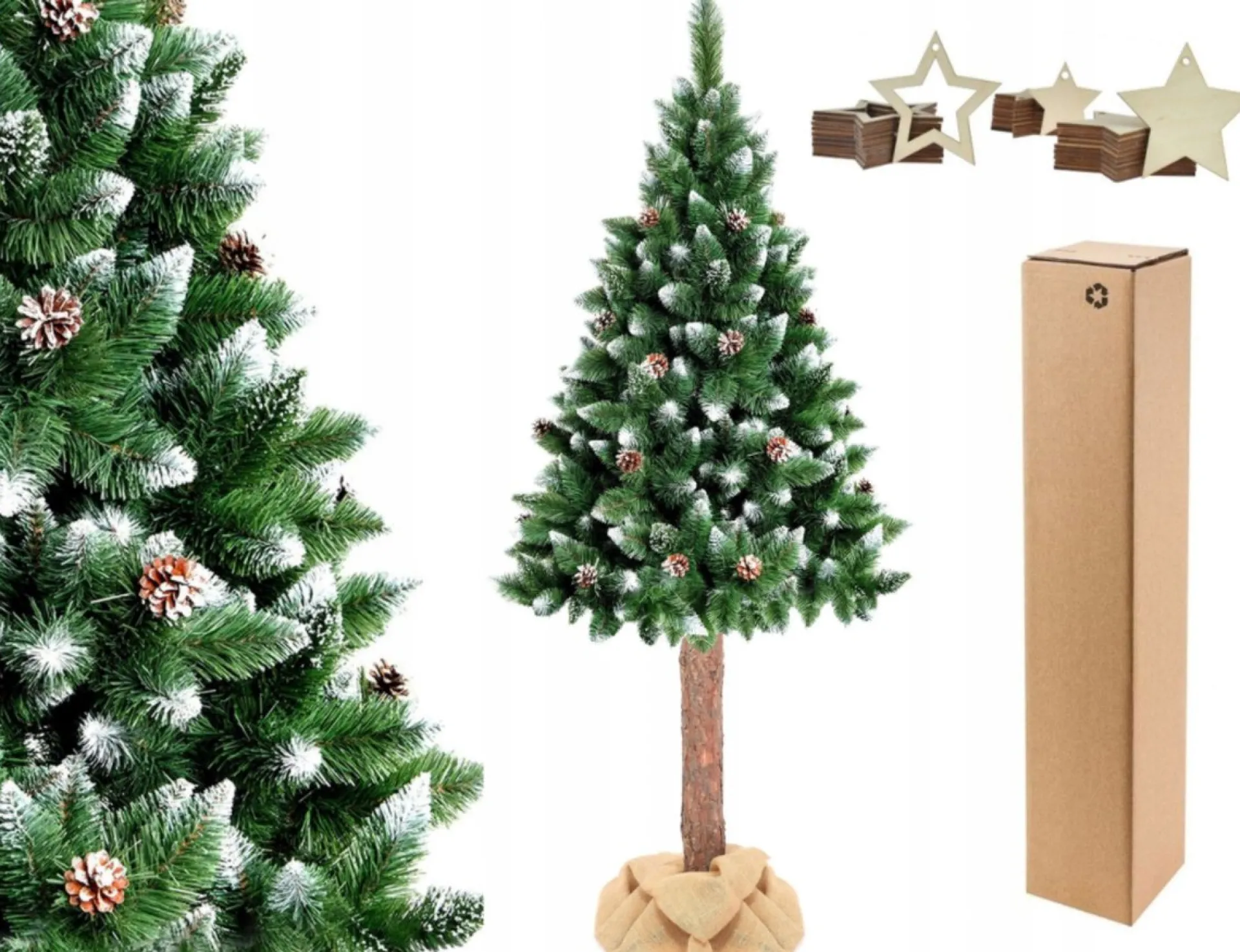 Viking Choice Kunstkerstboom - 180 Cm - Met Houten Stam - Sneeuw En Dennenappels Discount