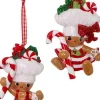 Kurt S. Adler Kerstboomversieringen> Kerstornament - Pepermunt Swirl Gingerbread Mannetjes - Set Van 2 - Rood Bruin Wit - 9Cm