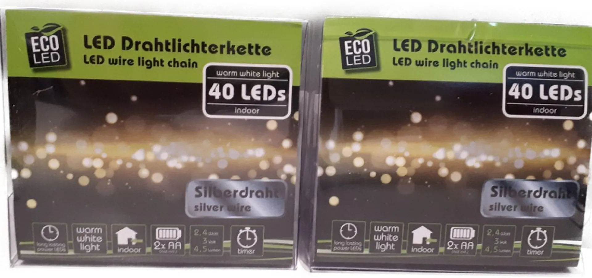 Eco-Led Led Draad Verlichting - 40 Leds - 4,2 Meter - Warm Wit - Kerstverlichting - Werkt Op Batterij - Voor Binnen - Timer - Voordeel Set Van 2 Stuks Cheap