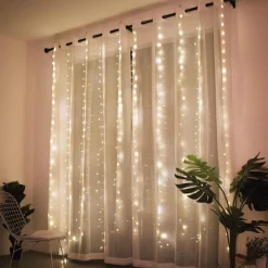 ‘Merkloos’’ Led Lichtgordijn Sfeerverlichting - Incl. Batterijen, Afstandsbediening En Spijkertjes - 3X3 Meter - Warm Wit - Sfeerverlichting Voor Binnen En Buiten - 300 Leds Cheap