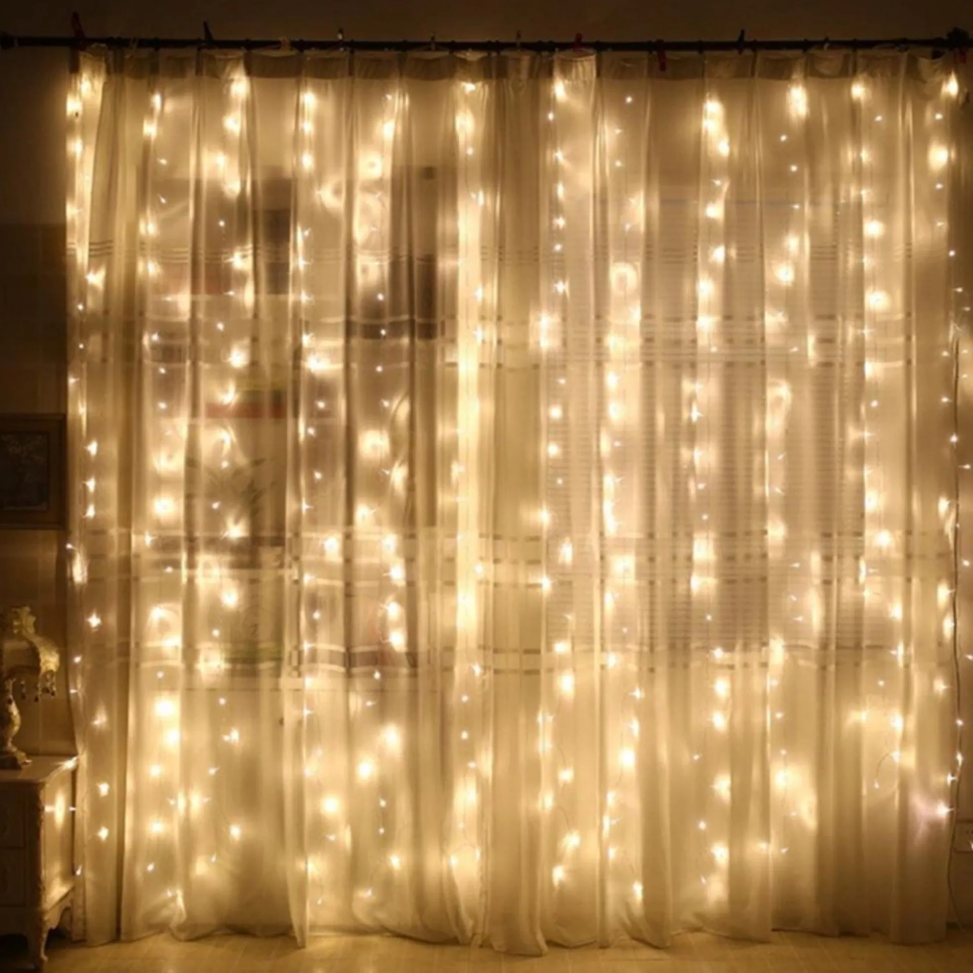 ‘Merkloos’’ Led Lichtgordijn Sfeerverlichting - Incl. Batterijen, Afstandsbediening En Spijkertjes - 3X3 Meter - Warm Wit - Sfeerverlichting Voor Binnen En Buiten - 300 Leds Cheap