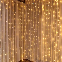 ‘Merkloos’’ Led Lichtgordijn Sfeerverlichting - Incl. Batterijen, Afstandsbediening En Spijkertjes - 3X3 Meter - Warm Wit - Sfeerverlichting Voor Binnen En Buiten - 300 Leds Cheap