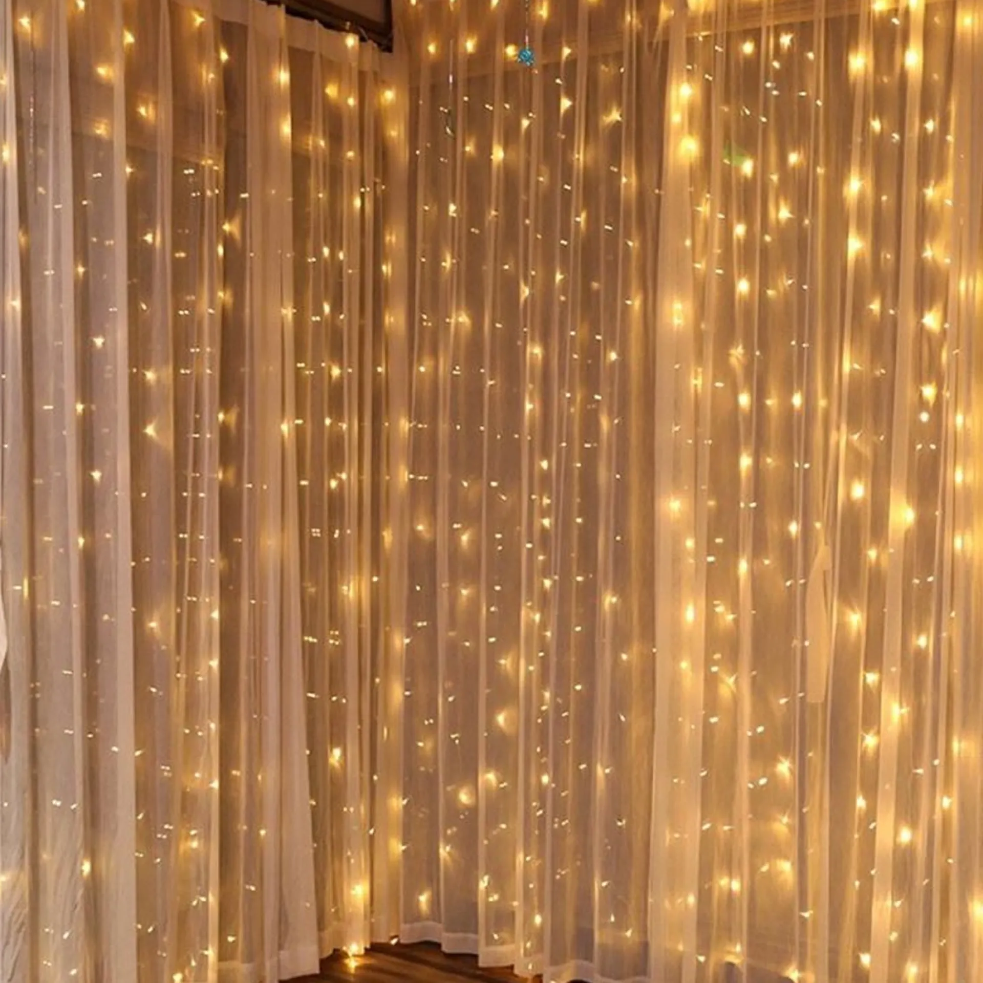 ‘Merkloos’’ Led Lichtgordijn Sfeerverlichting - Incl. Batterijen, Afstandsbediening En Spijkertjes - 3X3 Meter - Warm Wit - Sfeerverlichting Voor Binnen En Buiten - 300 Leds Cheap