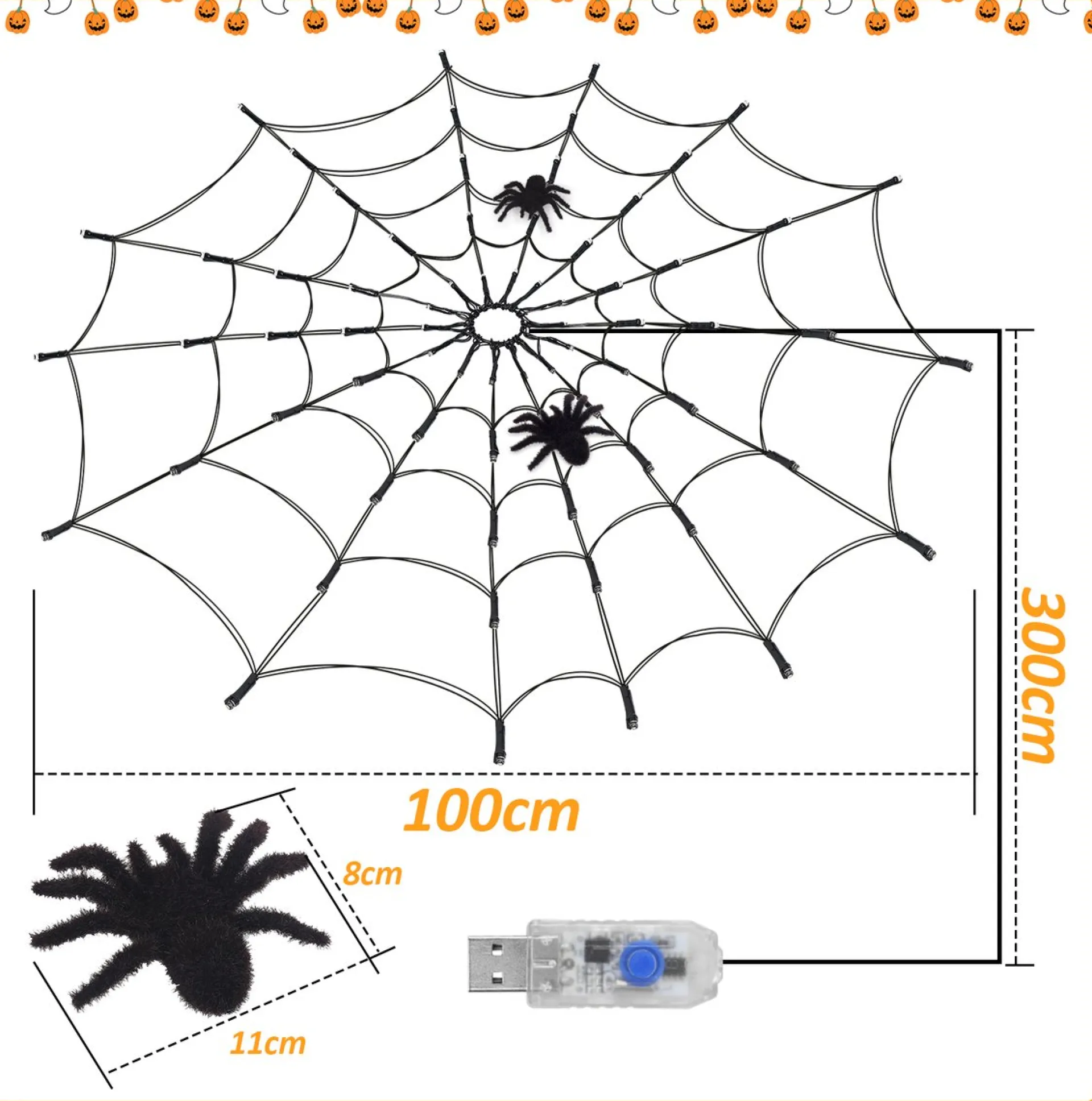 Merkloos Led Spinnenweb Halloween Fairy Lights Usb-Verlichting Duurzaam Griezelig En Mooi Shop