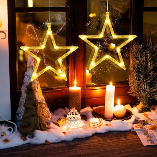 Selwo Led-Sterren, Kerstverlichting, 10 Leds, Voor Ramen, Werkt Op Batterijen, Met Zuignappen, Timer, Warmwit, Kerstster, Voor Binnen Voor Kerstdecoratie, Balkon, Feest, Bruiloft (2 Stuks) Discount
