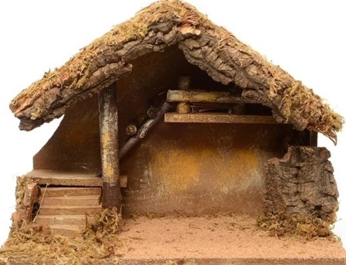 Merkloos Kerststallen>Lege Houten Kerststal Met Ondergrond 39 Cm - Kerststalletjes