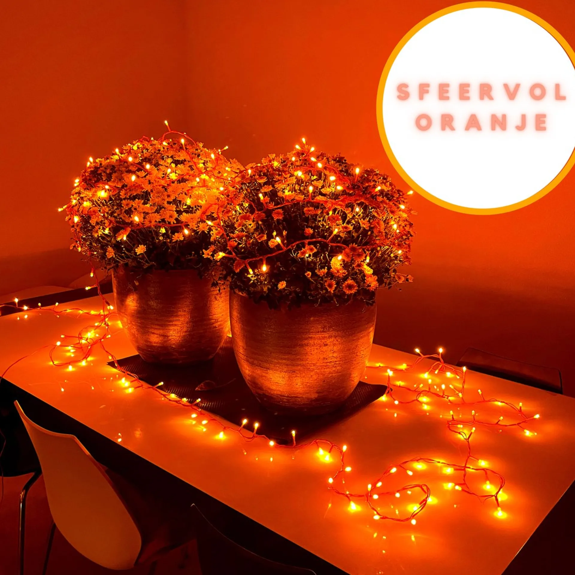 Fienosa Lichtsnoer - Lichtsnoer Oranje - Oranje Feest Artikelen - 200 Lampjes - 8 Meter Snoer - Koningsdag - Oranje Led Slinger - - Wk Vrouwen Voetbal -Feestverlichting - Tuinverlichting - Sfeer Best