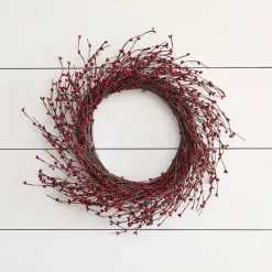 * Kerstkransen>Lights4Fun 50 Cm Deurkrans Eenvoudige Krans Van Hout En Kunstmatige Rode Bessen Kerstkrans Kerstdecoratie