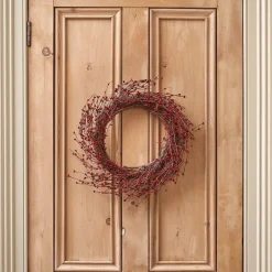 * Kerstkransen>Lights4Fun 50 Cm Deurkrans Eenvoudige Krans Van Hout En Kunstmatige Rode Bessen Kerstkrans Kerstdecoratie