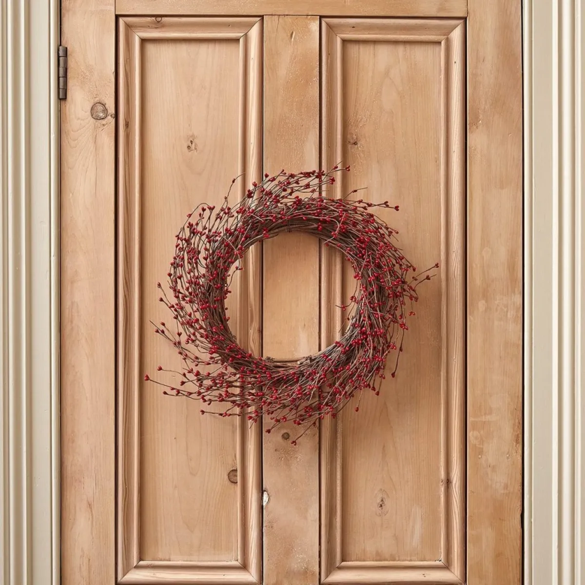 * Kerstkransen>Lights4Fun 50 Cm Deurkrans Eenvoudige Krans Van Hout En Kunstmatige Rode Bessen Kerstkrans Kerstdecoratie