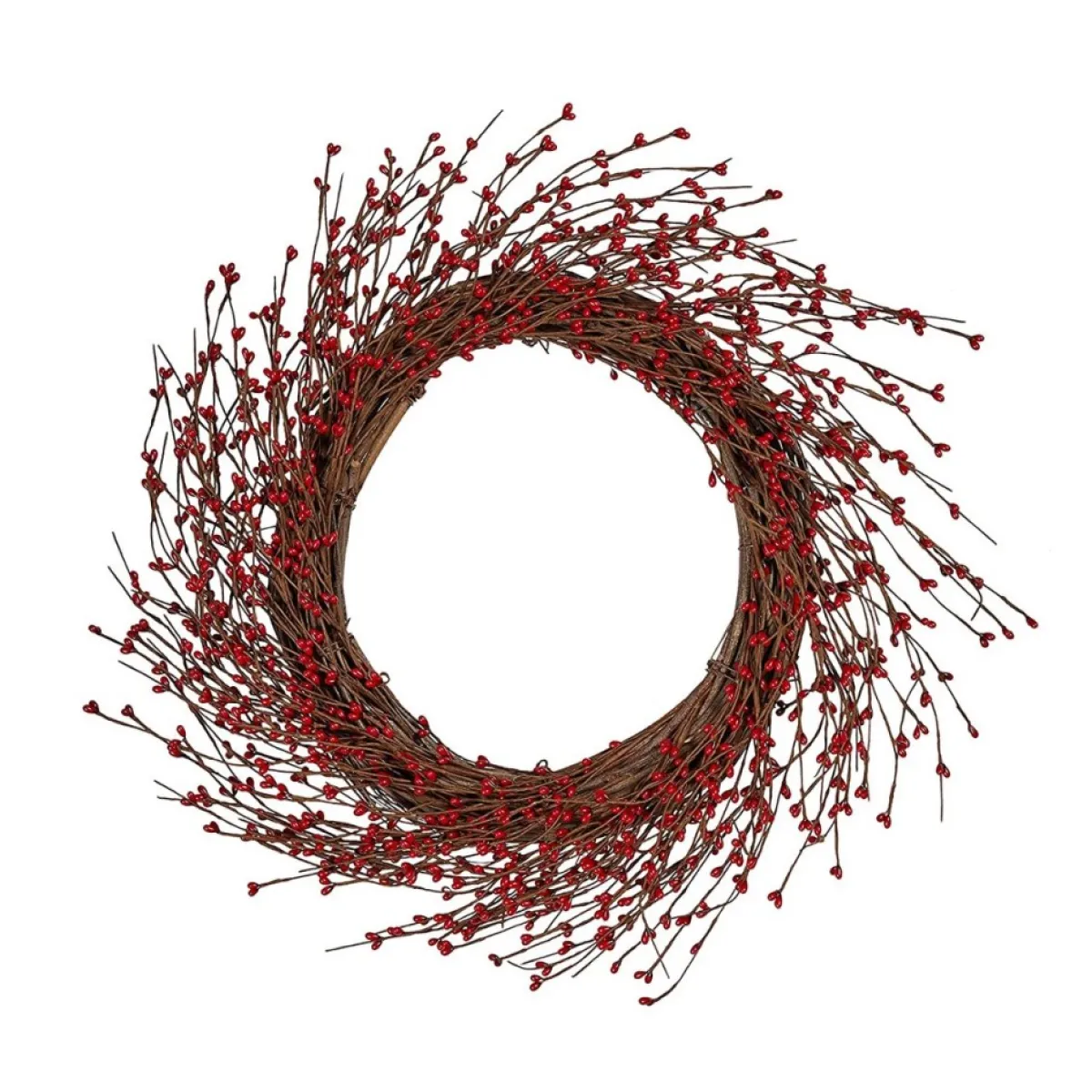 * Kerstkransen>Lights4Fun 50 Cm Deurkrans Eenvoudige Krans Van Hout En Kunstmatige Rode Bessen Kerstkrans Kerstdecoratie