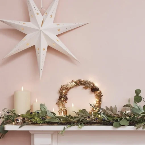 * Kerstkransen>Lights4Fun Gouden Krans Deurkrans 33 Cm Herfstdecoratie Kerstdecoratie Moderne Adventskrans