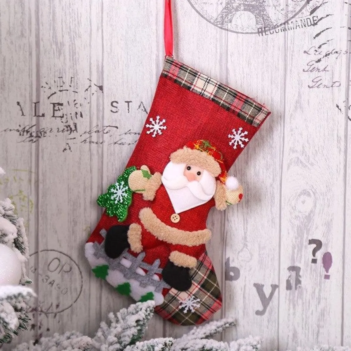 Merkloos Kerstsokken>Linnen Kerstsokken – Kerstsok – Kerstman – Rood –Kerstversiering - 23 X 18 Cm - Cadeau