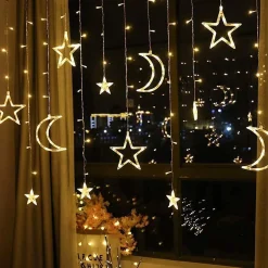 LIXIN Kerstverlichting - Sterren En Maan - Warmwit - Sterrengordijn - Buiten & Binnen - Kerst - Kerststerren - Feest Licht Gordijn - Energie Zuining - Decoratieverlichting - Home Accessories Outlet