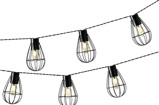 Lumineo - Ijzeren Solar Tuinverlichting Lichtsnoer 8 Lampjes 350 Cm - Voor Buiten - Zwart - Led Best