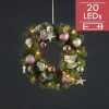 Star Trading Kerstkransen>Luxe Midi Kerstkrans Verlicht "Roze" 40Cm -Lichtkleur: Warm Wit -Werkt Op Batterijen -Met Timer Functie -Kerstdecoratie
