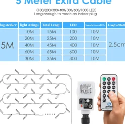 Merkloos 10M 100 Led Fairy Lights Warm Wit Met Afstandsbediening 8 Lichtstanden Indoor Outdoor Party Garden Decoratie Kerstverlichting Hot