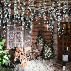 Merkloos 10M 200 Led Gordijn Led Kerstverlichting Gordijn Kerstverlichting Gordijn Voor Binnen En Buiten -Timer- 200 Led Lampjes- Koud Wit Best Sale