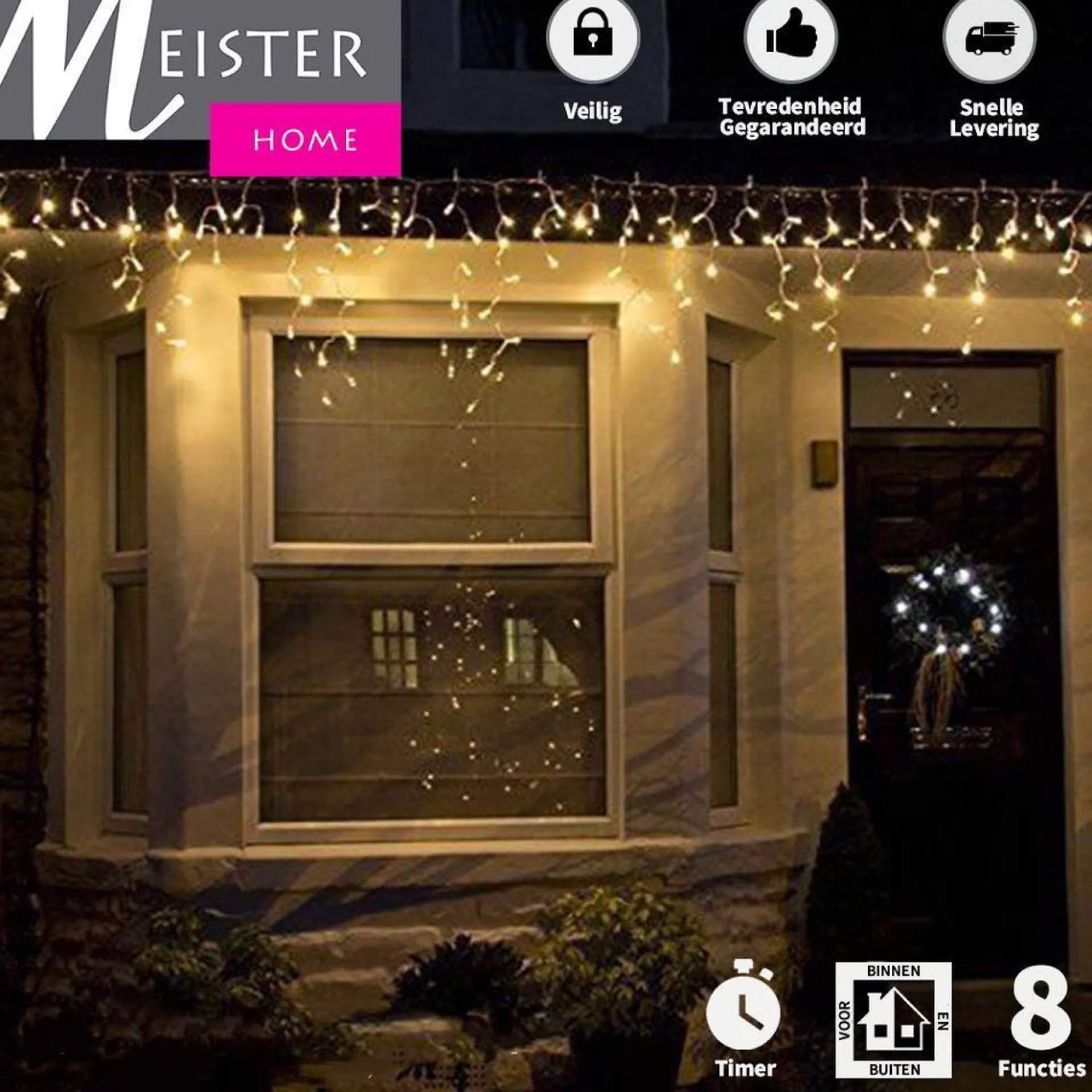Meisterhome ® Ijsregen Kerstverlichting Lichtgordijn - 8 Meter Ijspegel - 400 Led Warm Wit - Met 8 Functies En Timer - Ijspegelverlichting Buiten Best