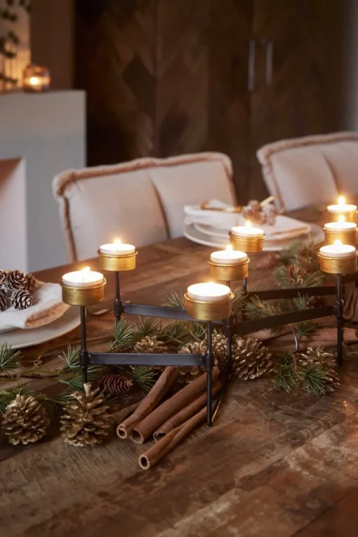 Naturn Christmas Kerststukjes>Metalen Kerstverlichting Kaarsen Houder - Harmonica | 60 Cm | Kerstversiering | Metalen Waxinelichtjes Houder | Dinner Tafel Decoratie | Kerst Decoratie | Tafel Kerst Versiering | Zwart