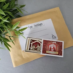 ’merkloos’ Kerststallen></noscript>Mini Houten Kerststal In Doosje Inclusief Envelop, Originele Wenskaart Kerst, Cadeau Idee Kerst