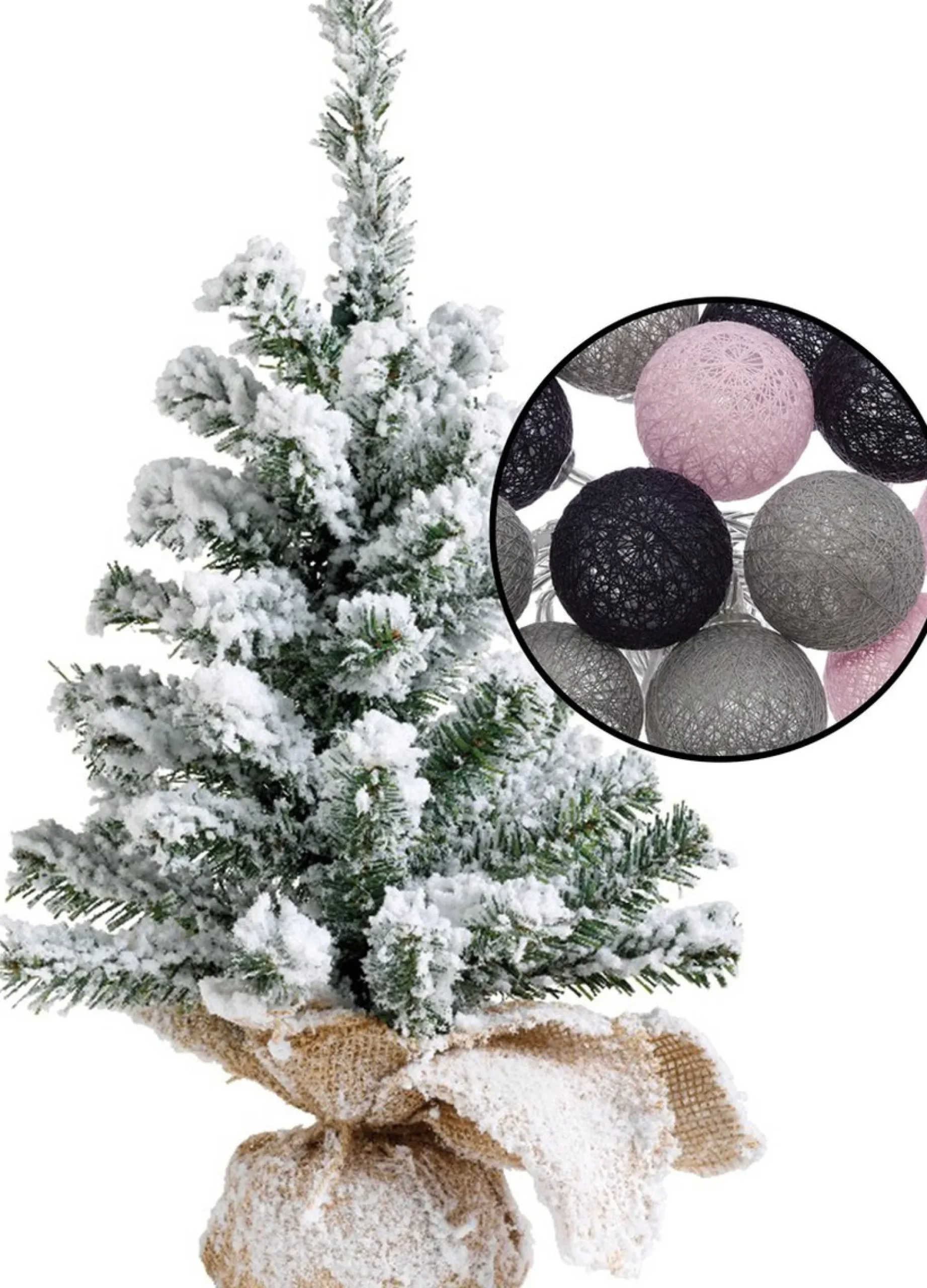 Merkloos Mini Kerstboom Besneeuwd - Incl. Verlichting Met Bollen Mix Grijs/ H45 Cm Lichtroze Best