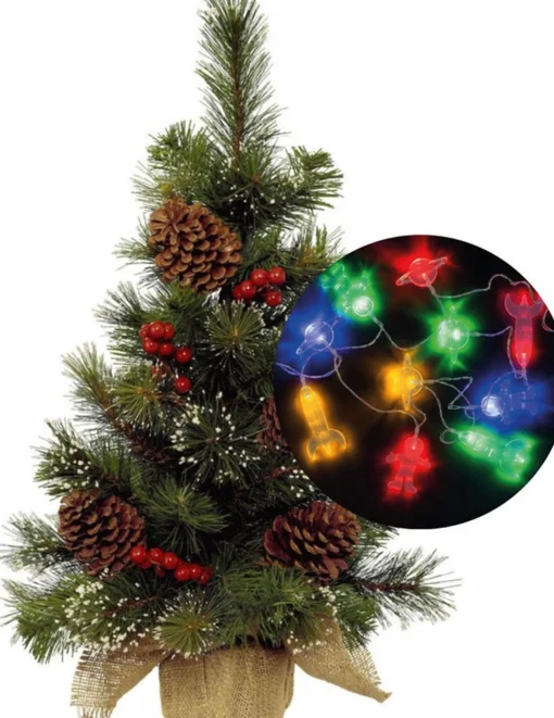 Everlands Mini Kerstboompje - 45 Cm - Incl. Ruimte Thema Lichtsnoer 165 Cm - Kunststof Fashion