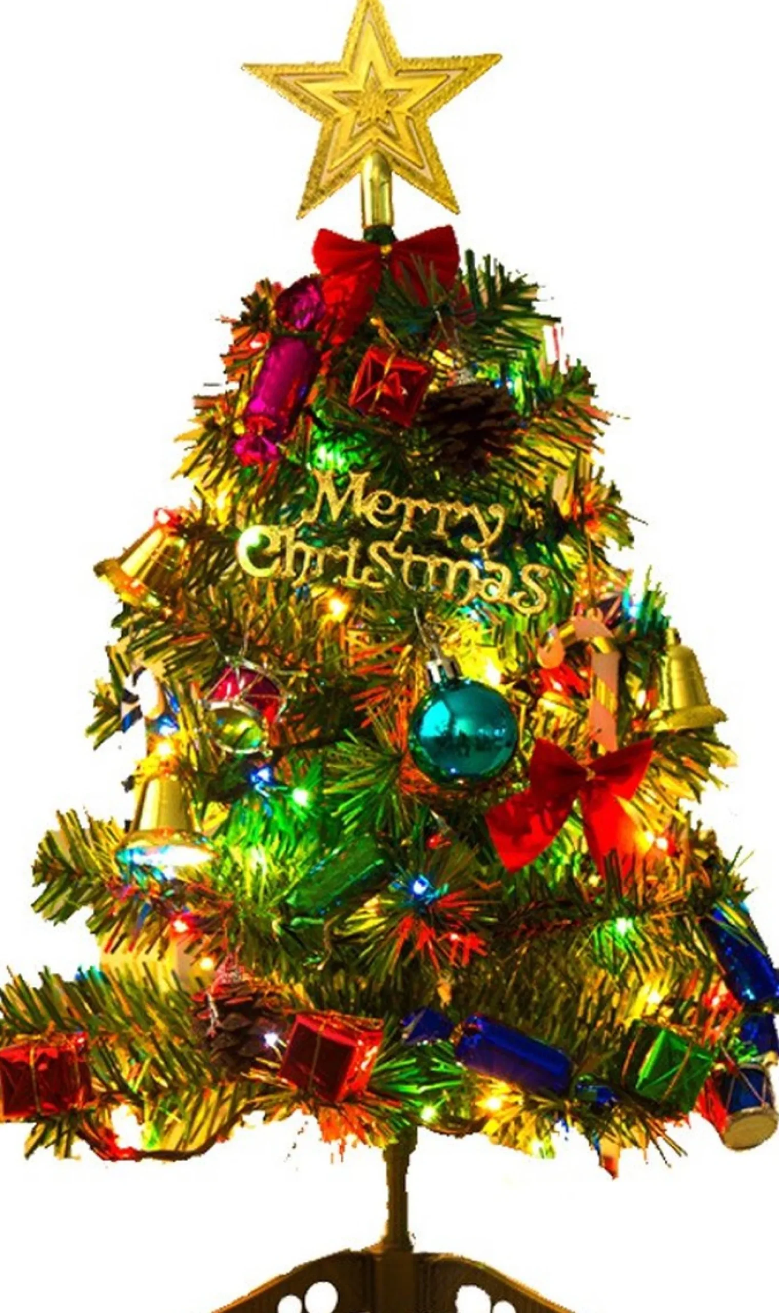 Merkloos Mini Tafel Kerstboom - Inclusief Versiering - Miniatuur Dennenboom - Met Hangende Ornamenten -Kerstversiering - Kleine Kunstmatige Kerstboom - Kerstversieringen - Minikerstboom - 50Cm Store