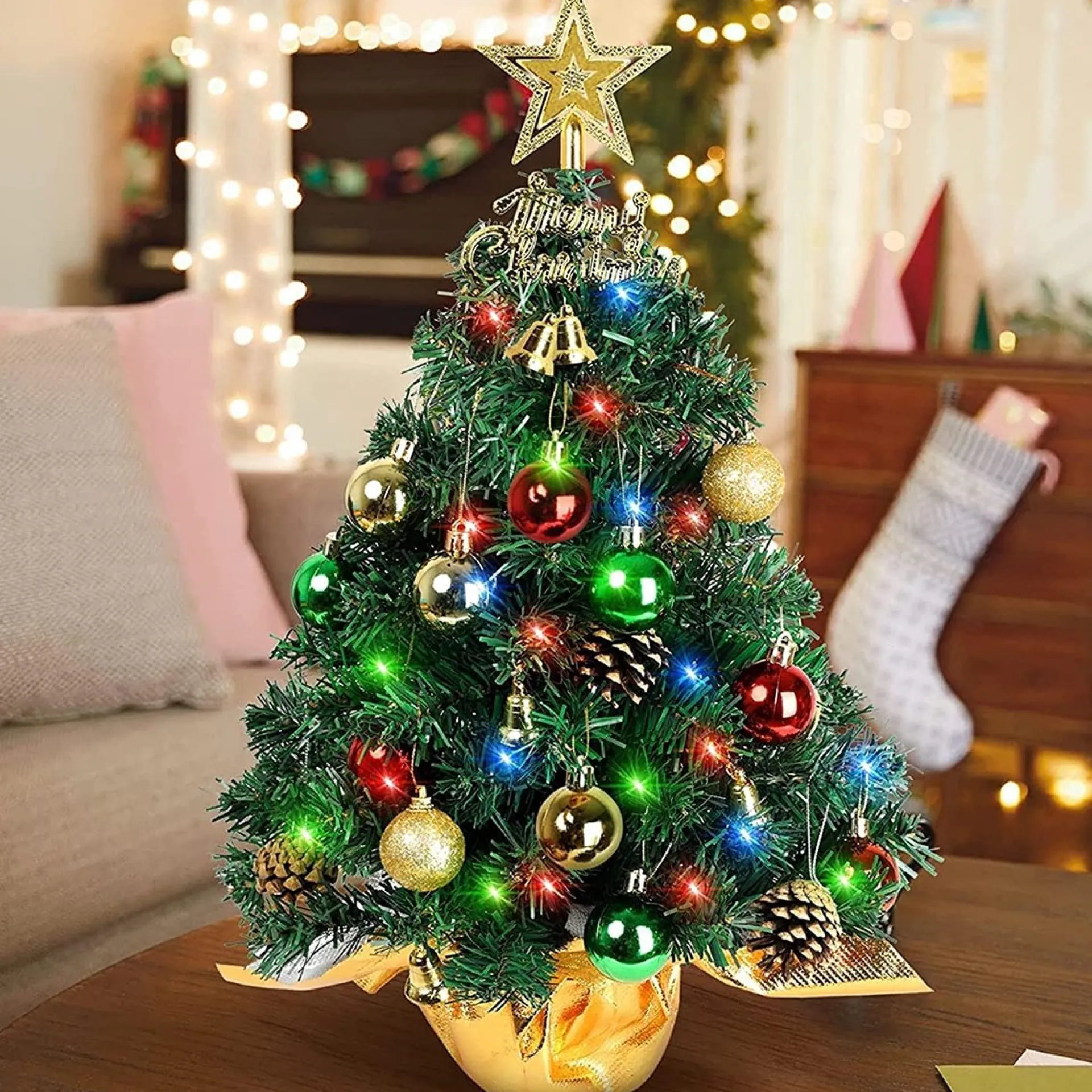 Selwo Mini-Kerstboom, 45 Cm, Mini-Kerstboom Voor Tafel, Miniatuur, Mini-Kerstboom Met Led-Lichtsnoer, Kunstkerstboom, Kleine Kerstdecoratie Cheap
