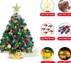 Selwo Mini-Kerstboom, 45 Cm, Mini-Kerstboom Voor Tafel, Miniatuur, Mini-Kerstboom Met Led-Lichtsnoer, Kunstkerstboom, Kleine Kerstdecoratie Cheap