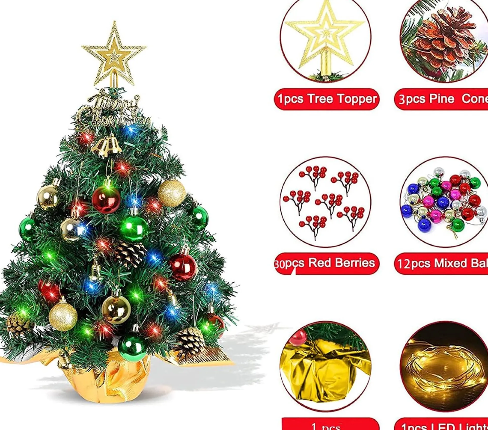 Selwo Mini-Kerstboom, 45 Cm, Mini-Kerstboom Voor Tafel, Miniatuur, Mini-Kerstboom Met Led-Lichtsnoer, Kunstkerstboom, Kleine Kerstdecoratie Cheap