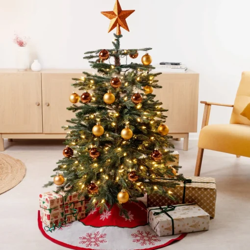 Navaris Decoratief Kerstboom Vloerkleed Vloerbeschermer - Beschermt De Vloer En Verstopt Bekabeling Van Lampjes - Kerstrok In Wit/Rood Online