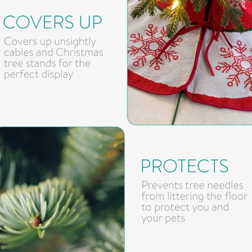 Navaris Decoratief Kerstboom Vloerkleed Vloerbeschermer - Beschermt De Vloer En Verstopt Bekabeling Van Lampjes - Kerstrok In Wit/Rood Online