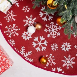 Navaris Decoratief Kerstboom Vloerkleed Vloerbeschermer - Beschermt De Vloer En Verstopt Bekabeling Van Lampjes - Kerstrok In Rood/Wit Fashion