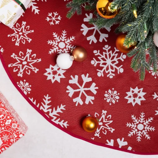 Navaris Decoratief Kerstboom Vloerkleed Vloerbeschermer - Beschermt De Vloer En Verstopt Bekabeling Van Lampjes - Kerstrok In Rood/Wit Fashion