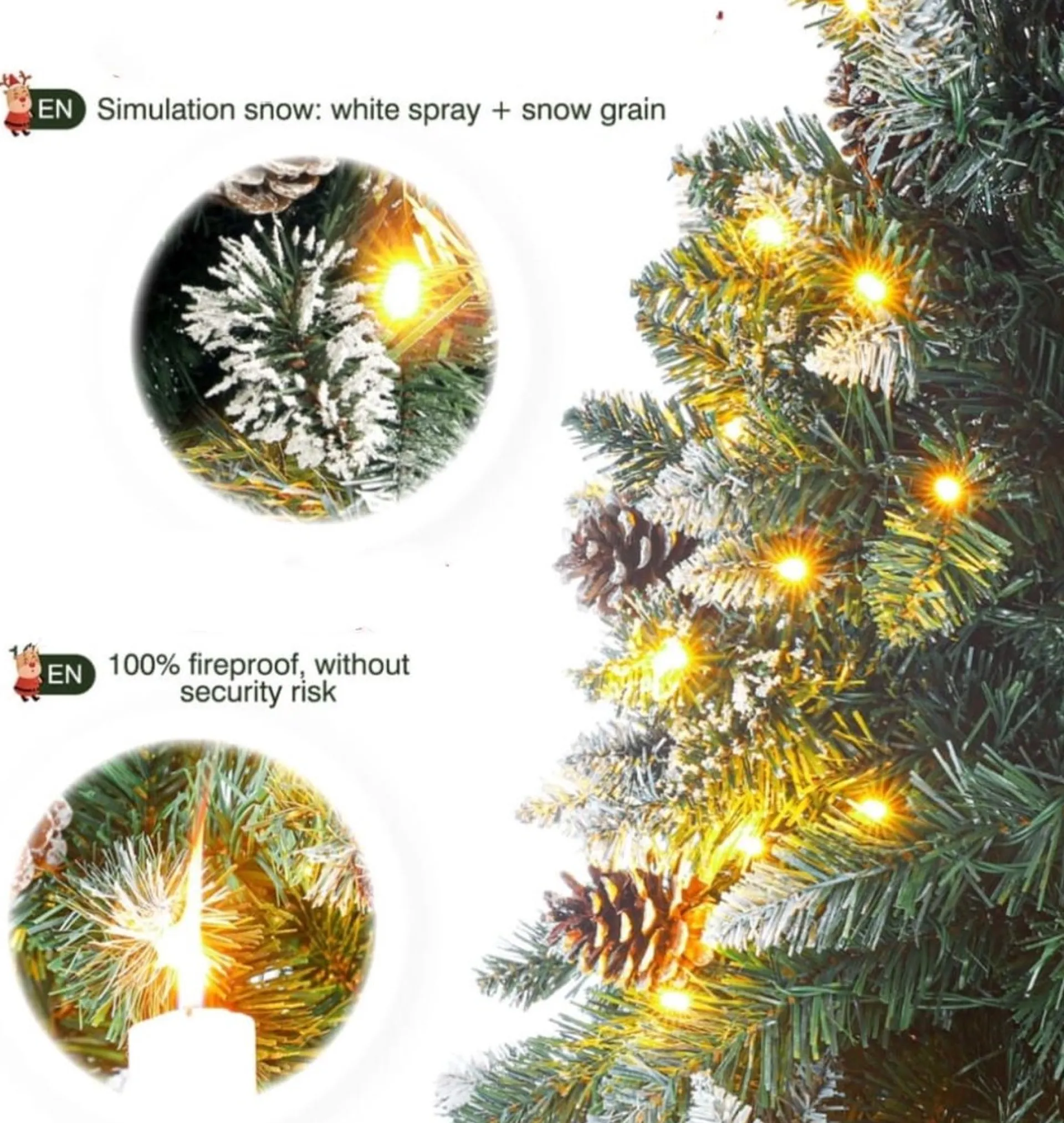 Odenneboom Kunstkerstboom 150Cm Met Verlichting Voor Binnen En Buiten - Led Kerstboom Met Witte Sneeuw En Echte Dennenappels - Brandwerend - Kunstboom - Kerstversiering - Kerstboomverlichting - Kerstboomstandaard Shop