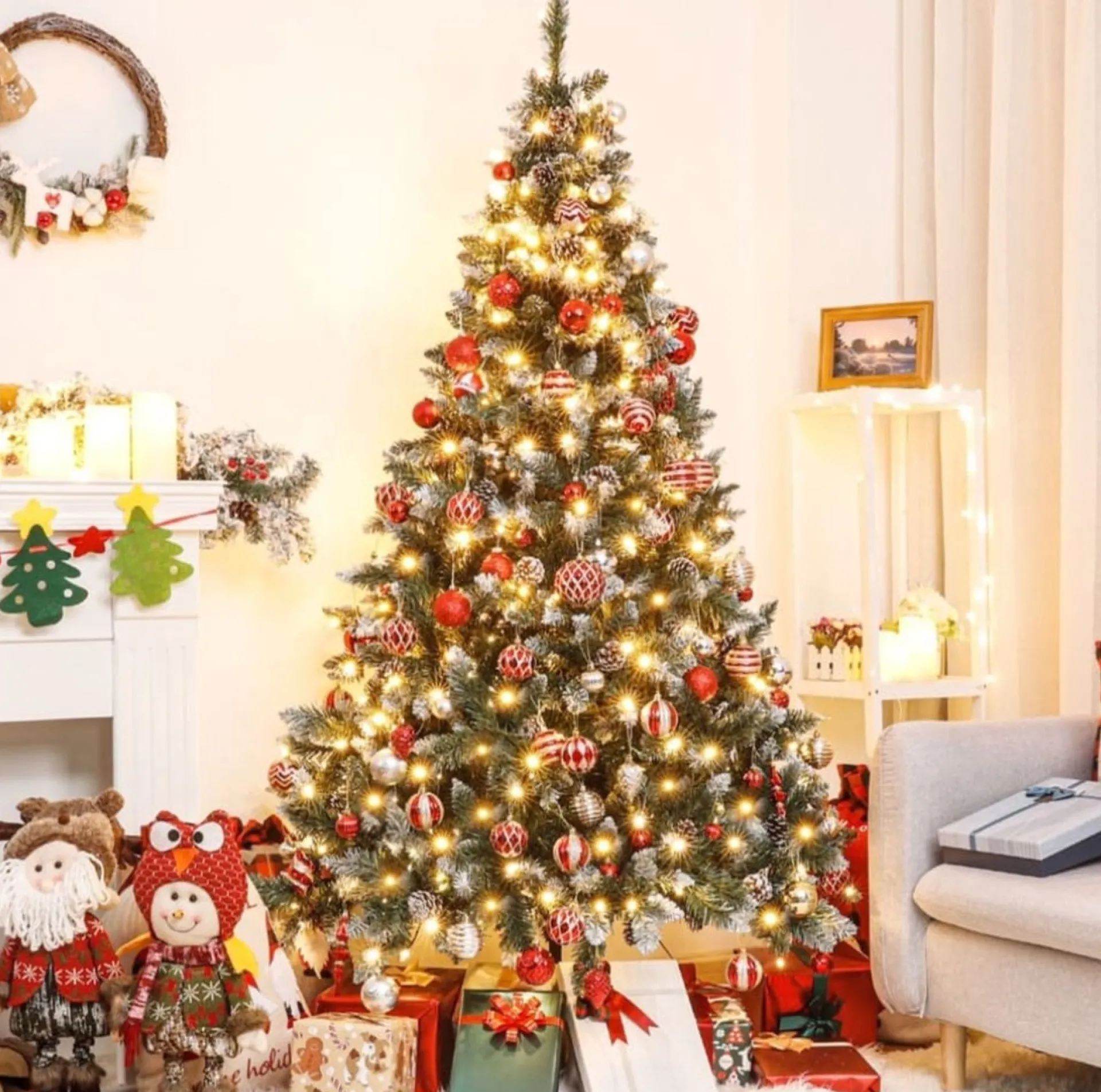 Odenneboom Kunstkerstboom 150Cm Met Verlichting Voor Binnen En Buiten - Led Kerstboom Met Witte Sneeuw En Echte Dennenappels - Brandwerend - Kunstboom - Kerstversiering - Kerstboomverlichting - Kerstboomstandaard Shop