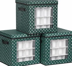 Unbranded Opbergdozen Celeste - Set Van 3 - Opvouwbare Dozen - Voor Kerstversiering - Elk 64 Kleine Vakken - Flexibele Verdelers - 30,5X30,5X30,5Cm - Blauw Fashion