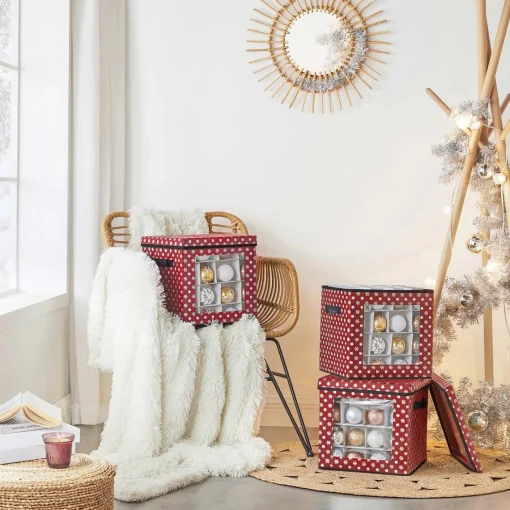 Unbranded Opbergdozen Levi - Set Van 3 - Opvouwbare Dozen - Voor Kerstversiering - Elk 64 Kleine Vakken - Flexibele Verdelers - 30,5X30,5X30,5Cm - Rood Cheap