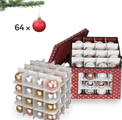 Unbranded Opbergdozen Levi - Set Van 3 - Opvouwbare Dozen - Voor Kerstversiering - Elk 64 Kleine Vakken - Flexibele Verdelers - 30,5X30,5X30,5Cm - Rood Cheap