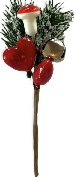 PD Kerststukjes>® - Mini Kersttak Met Bellen - Kerst Tak Met Decoratief Hart En Bel - Cadeauverpakking Decoratie - Kerst