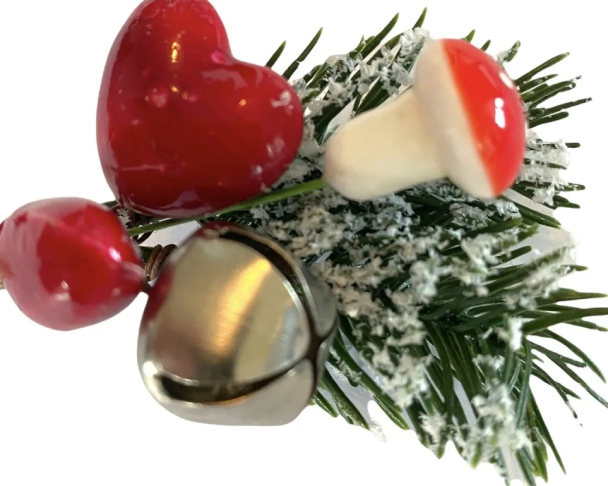 PD Kerststukjes>® - Mini Kersttak Met Bellen - Kerst Tak Met Decoratief Hart En Bel - Cadeauverpakking Decoratie - Kerst