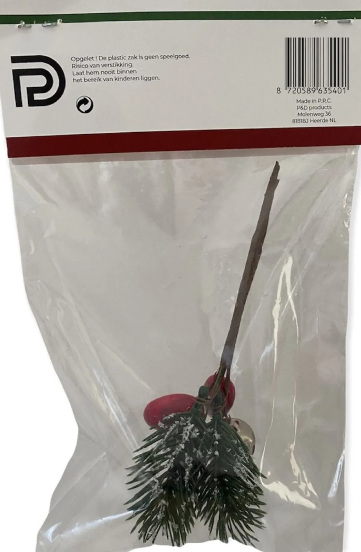 PD Kerststukjes>® - Mini Kersttak Met Bellen - Kerst Tak Met Decoratief Hart En Bel - Cadeauverpakking Decoratie - Kerst