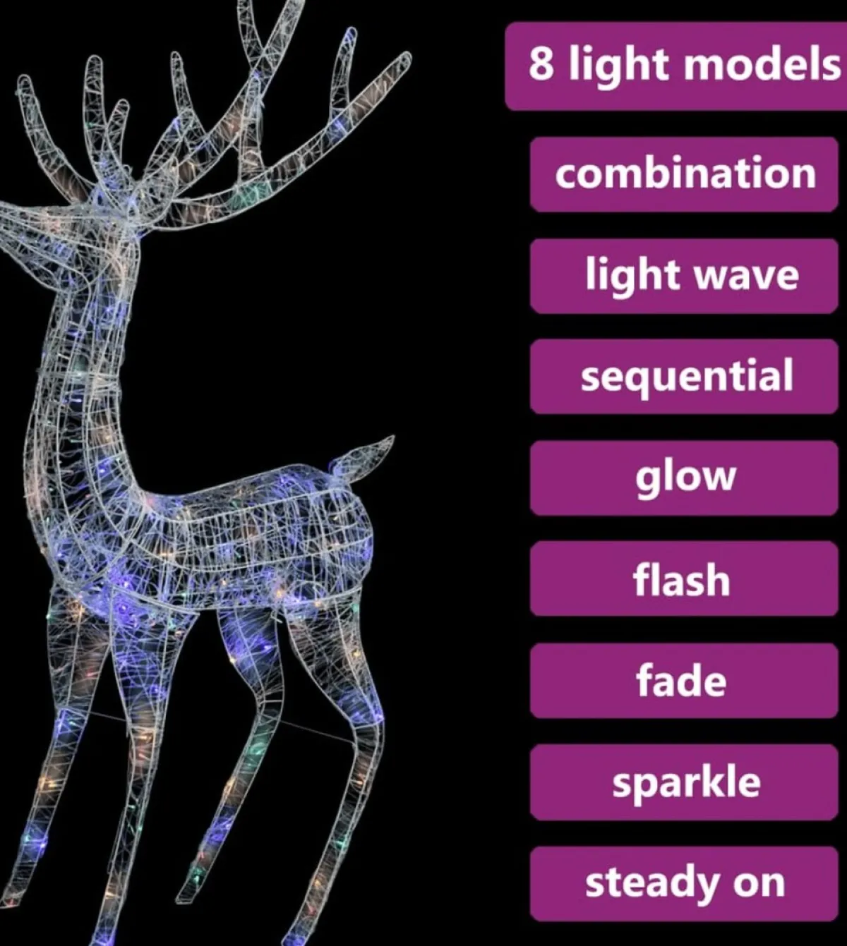 Prolenta Premium Kerststukjes> Kerstdecoratie Rendier 250 Led's Meerkleurig 180 Cm Acryl