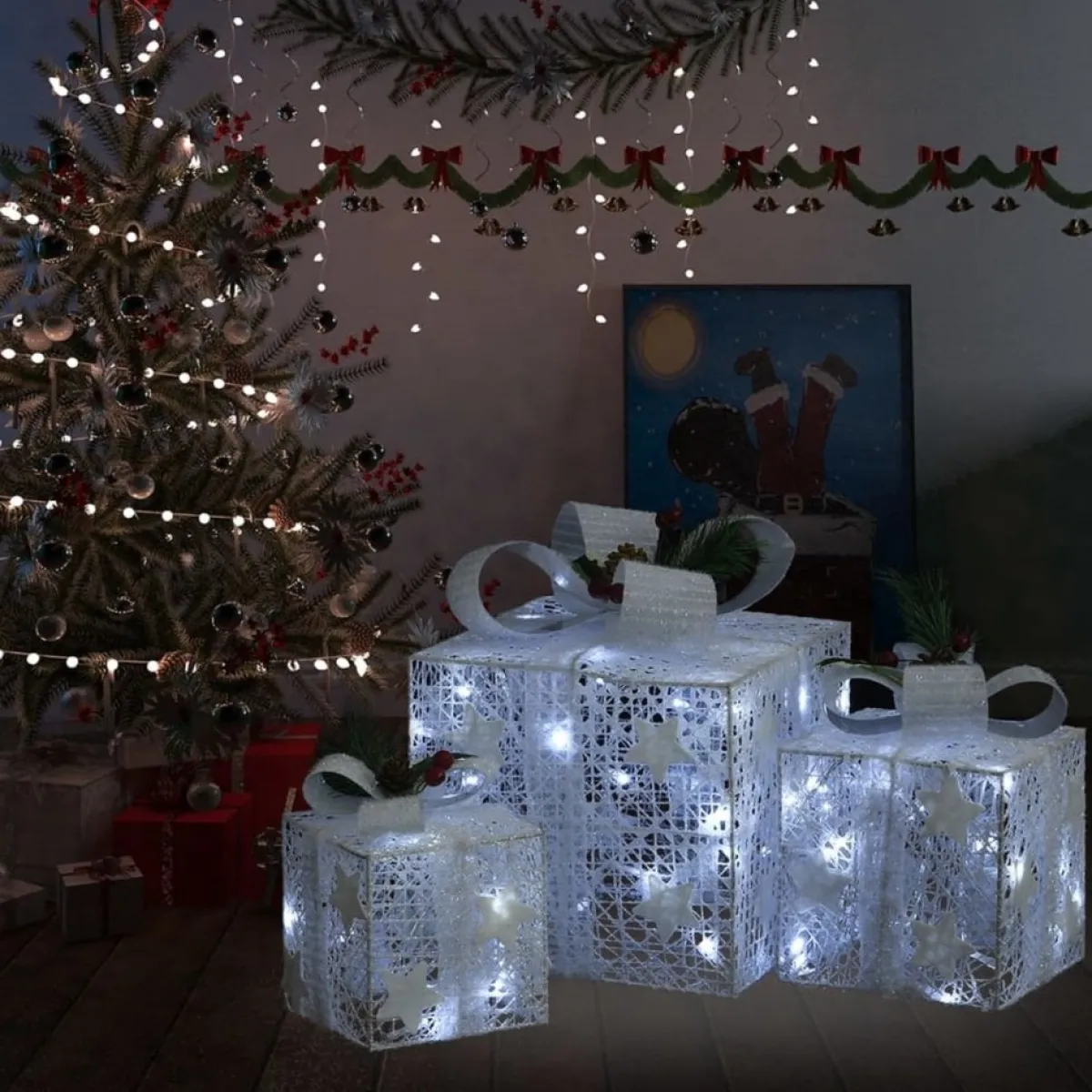 Prolenta Premium Kerststukjes> Kerstdecoratie Geschenkdozen 3 St Binnen/Buiten Zilverkleurig