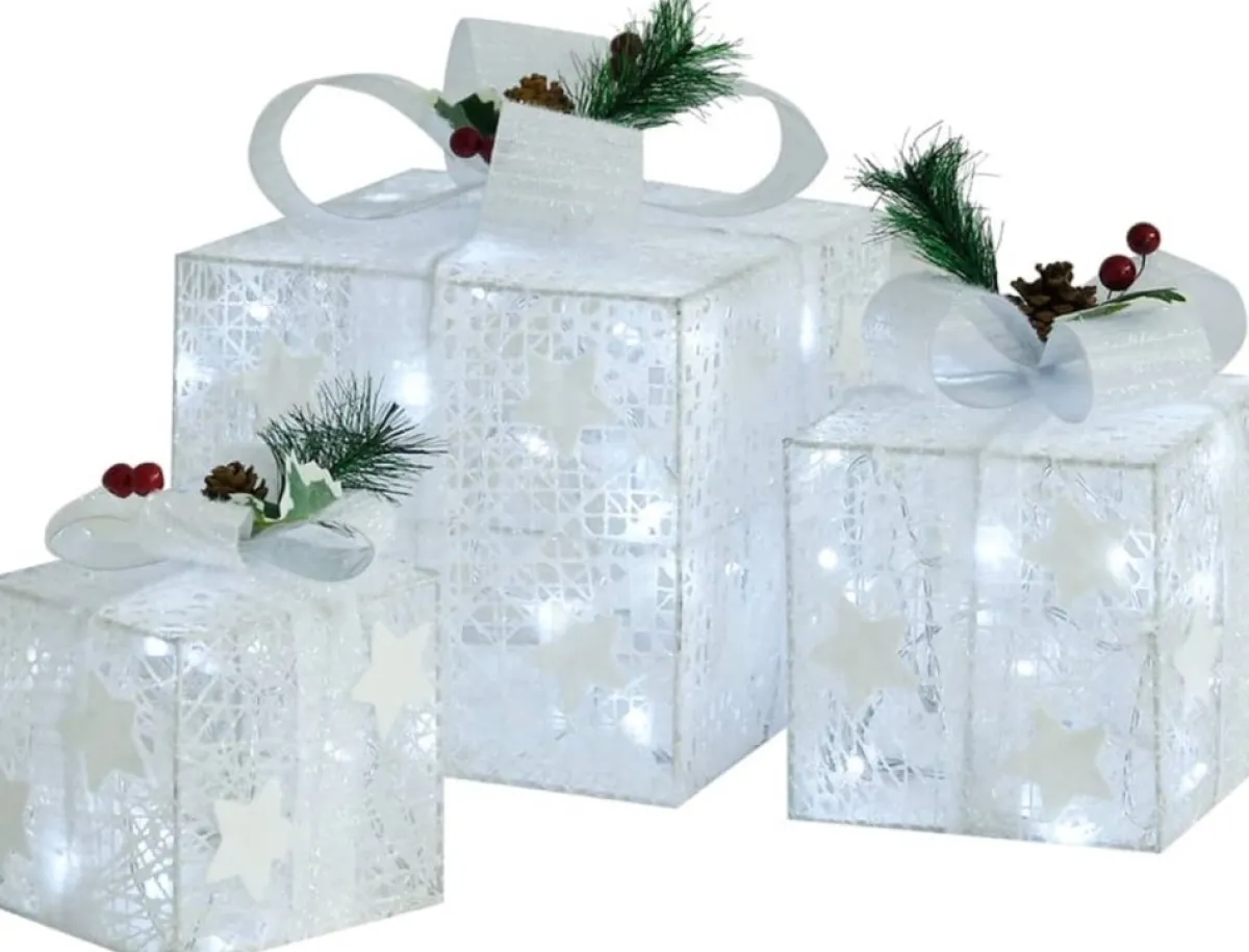 Prolenta Premium Kerststukjes> Kerstdecoratie Geschenkdozen 3 St Binnen/Buiten Zilverkleurig