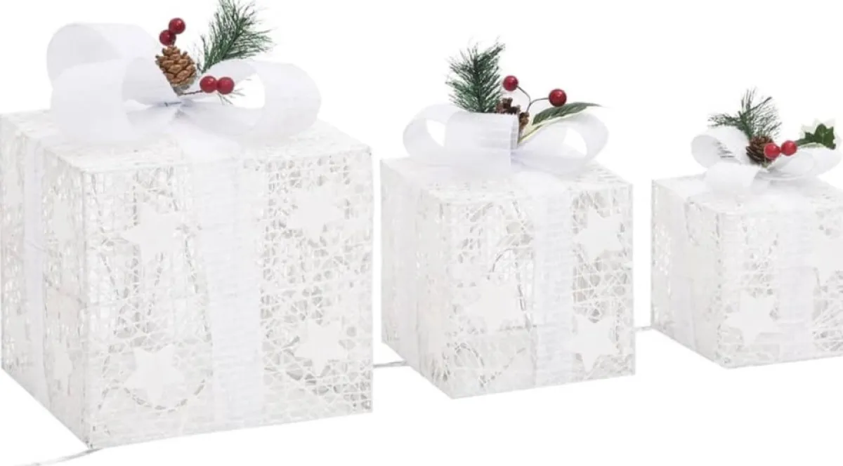 Prolenta Premium Kerststukjes> Kerstdecoratie Geschenkdozen 3 St Binnen/Buiten Zilverkleurig